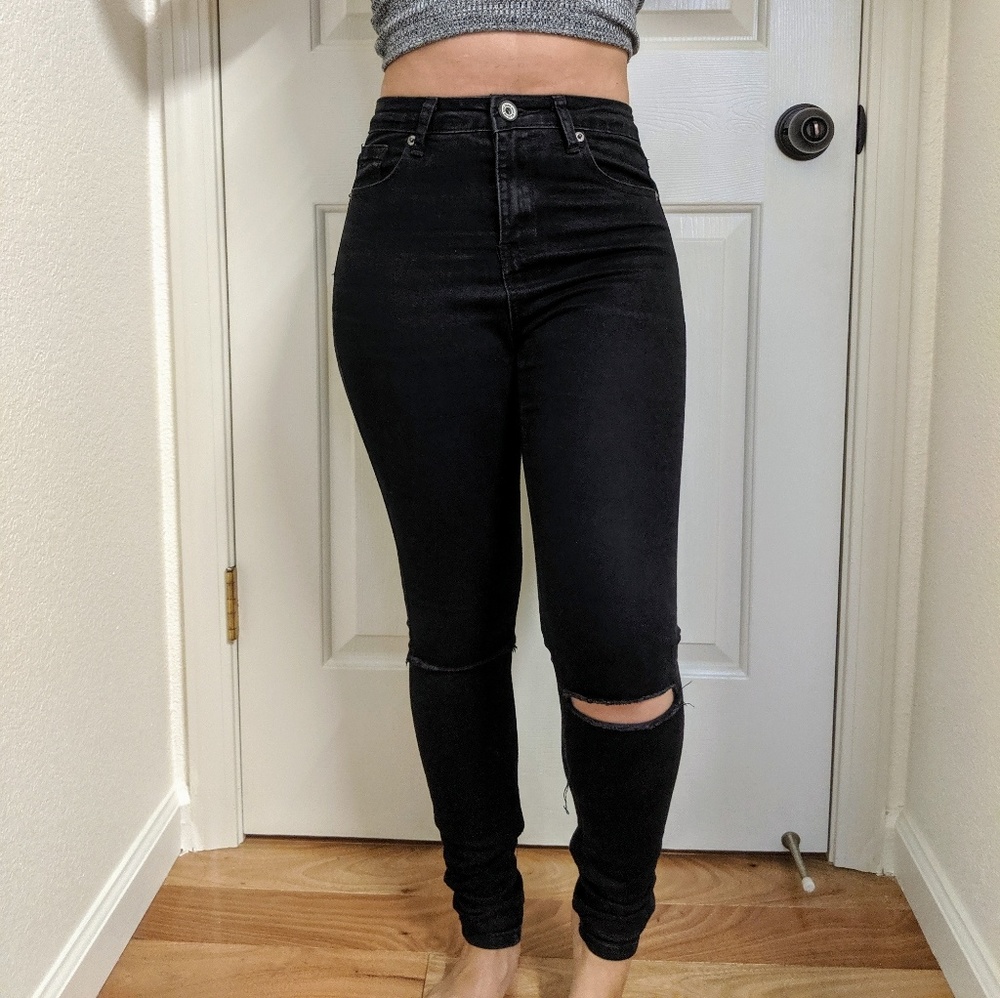 ASOS Black Distressed Knee Skinny Jeans